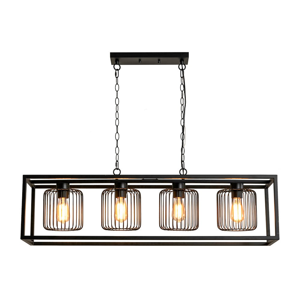 Farmhouse Black Rectangular Cage Linear Island Chandelier