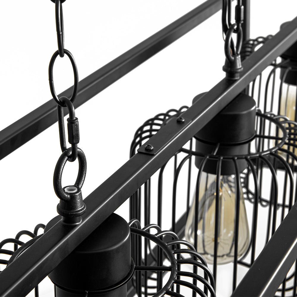 Farmhouse Black Rectangular Cage Linear Island Chandelier