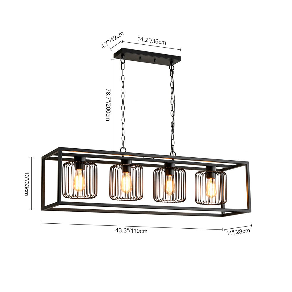 Farmhouse Black Rectangular Cage Linear Island Chandelier