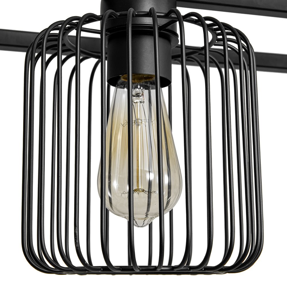 Farmhouse Black Rectangular Cage Linear Island Chandelier