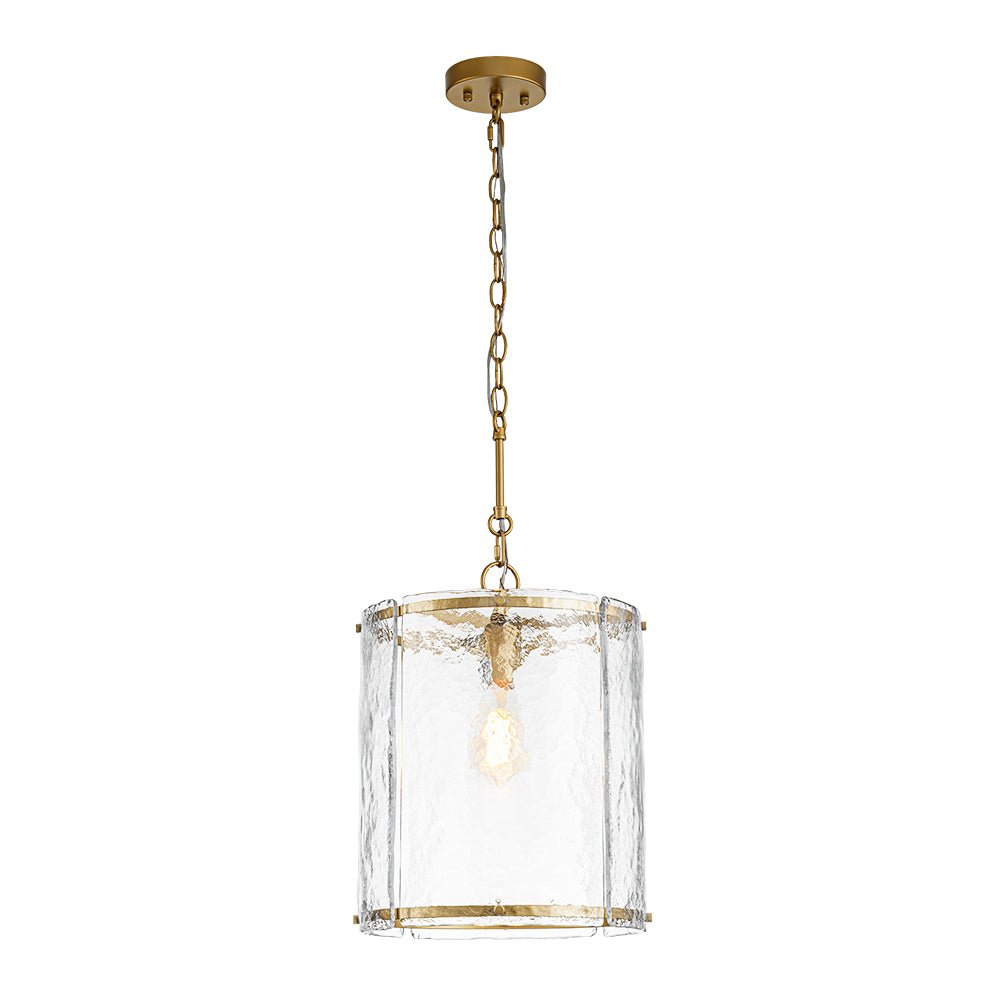 Farmhouse Clear Textured Glass Cylinder Cage Pendant