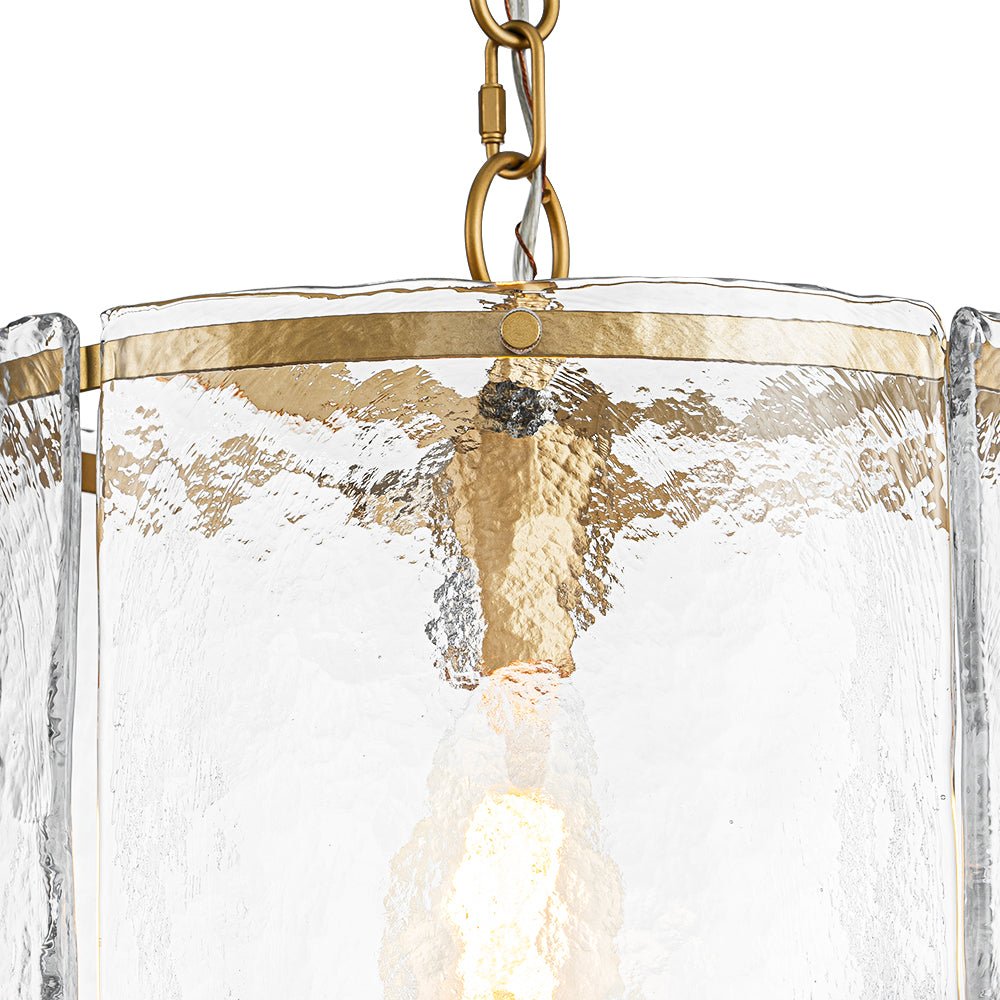 Farmhouse Clear Textured Glass Cylinder Cage Pendant