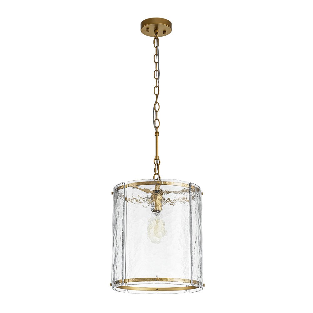 Farmhouse Clear Textured Glass Cylinder Cage Pendant