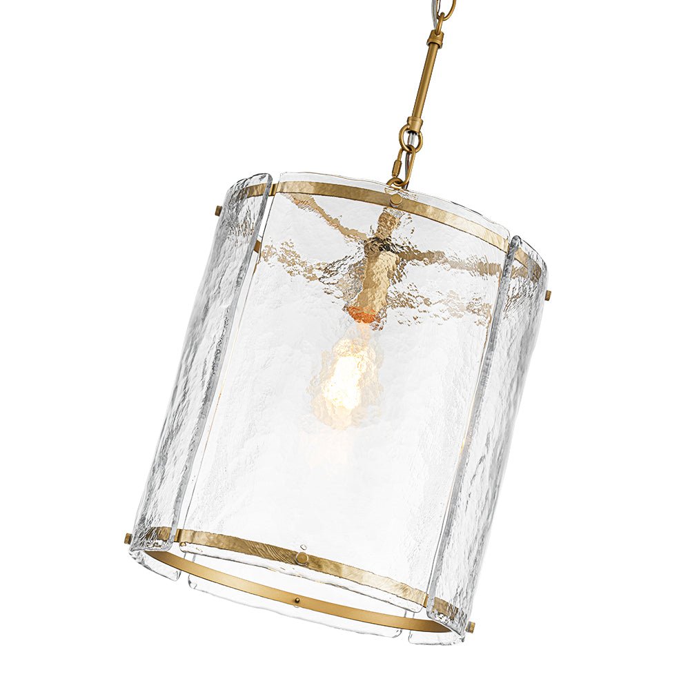 Farmhouse Clear Textured Glass Cylinder Cage Pendant