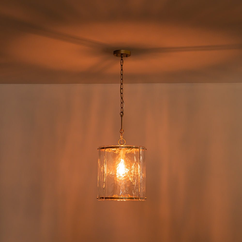 Farmhouse Clear Textured Glass Cylinder Cage Pendant