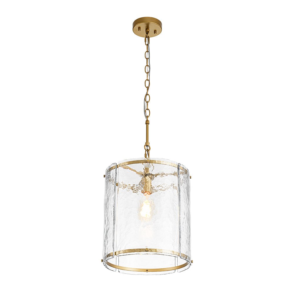 Farmhouse Clear Textured Glass Cylinder Cage Pendant