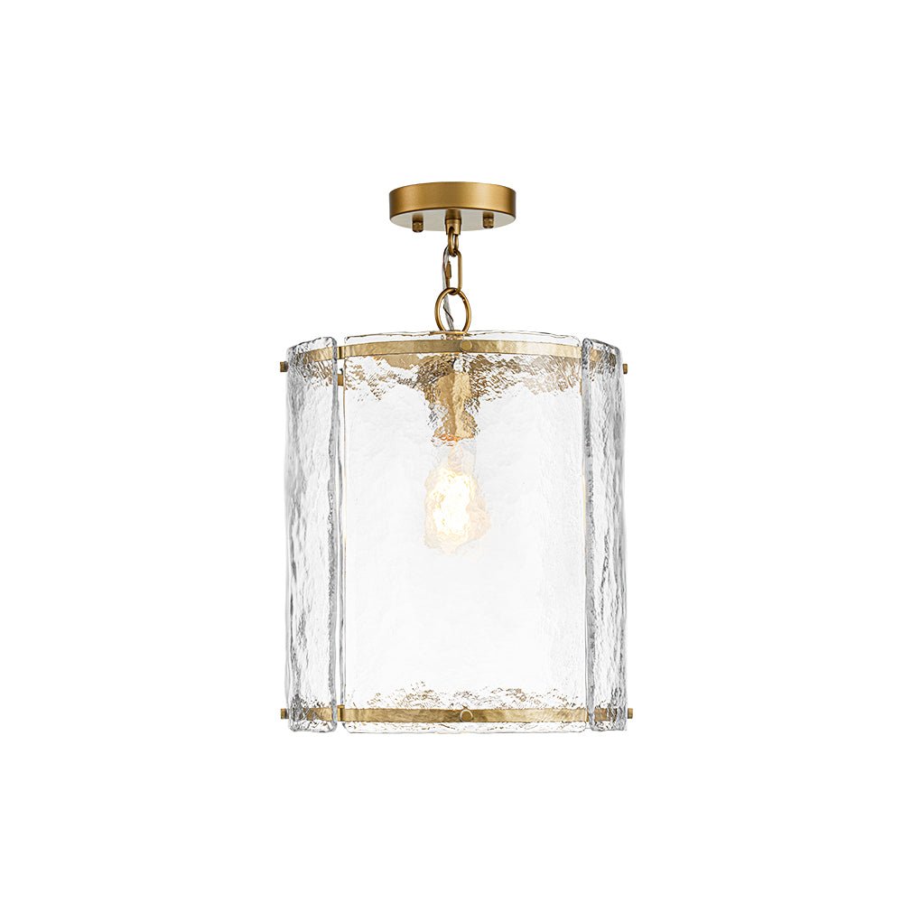 Farmhouse Clear Textured Glass Cylinder Cage Pendant