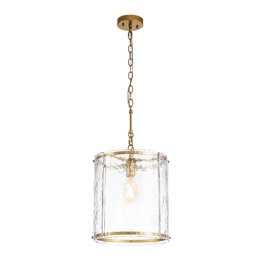 Farmhouse Clear Textured Glass Cylinder Cage Pendant