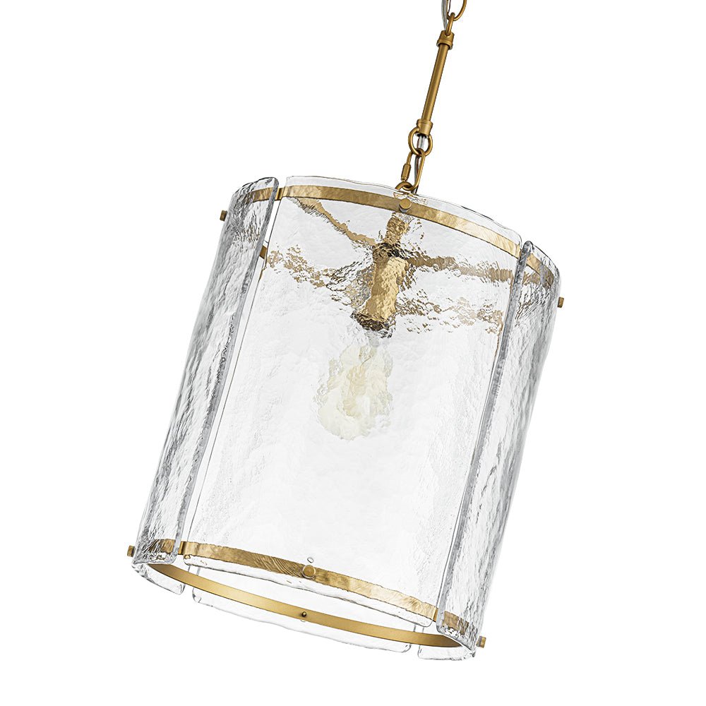 Farmhouse Clear Textured Glass Cylinder Cage Pendant