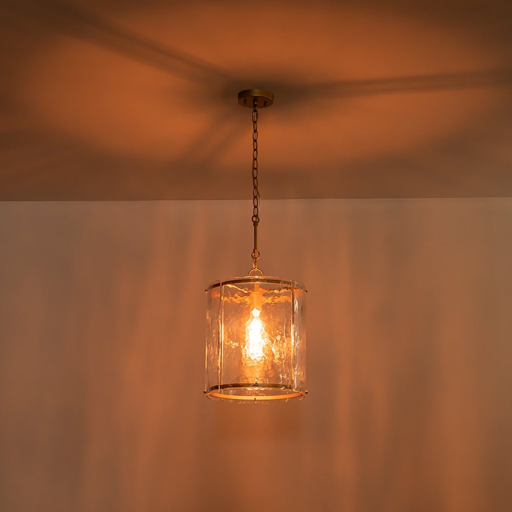 Farmhouse Clear Textured Glass Cylinder Cage Pendant