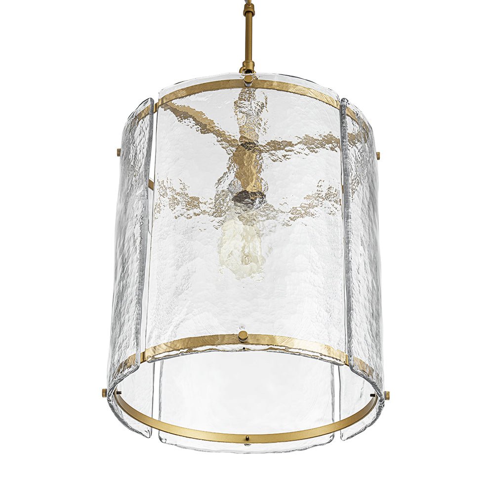 Farmhouse Clear Textured Glass Cylinder Cage Pendant