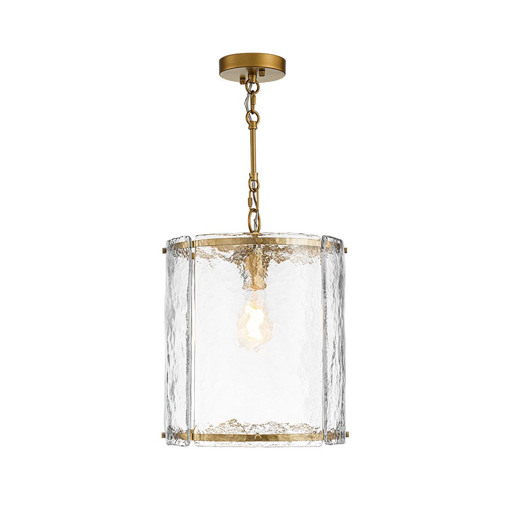 Farmhouse Clear Textured Glass Cylinder Cage Pendant