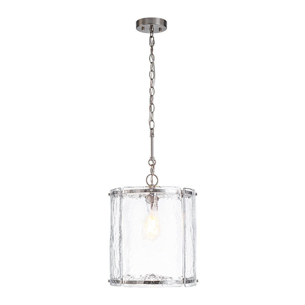 Farmhouse Clear Textured Glass Cylinder Cage Pendant