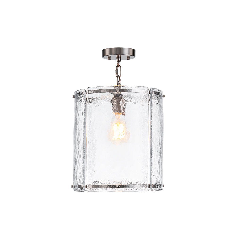 Farmhouse Clear Textured Glass Cylinder Cage Pendant