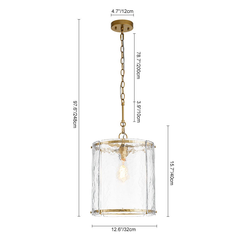 Farmhouse Clear Textured Glass Cylinder Cage Pendant