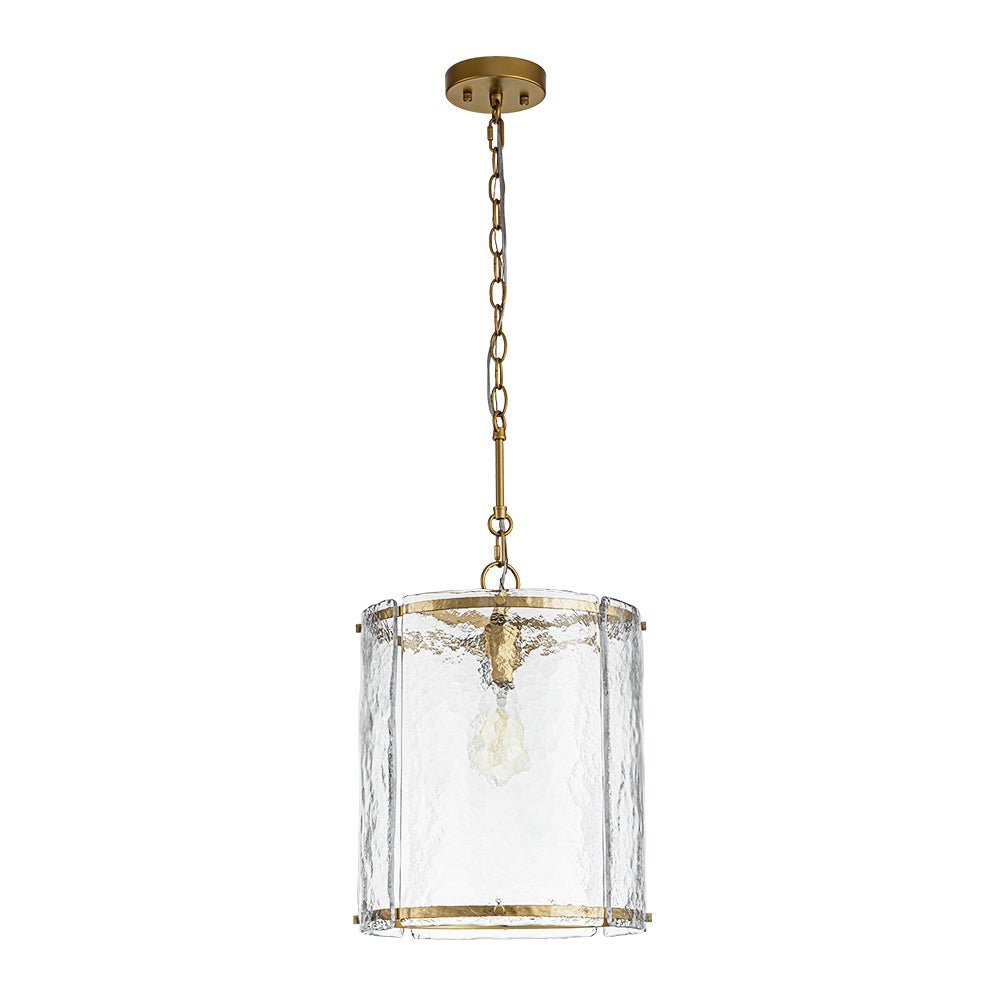 Farmhouse Clear Textured Glass Cylinder Cage Pendant