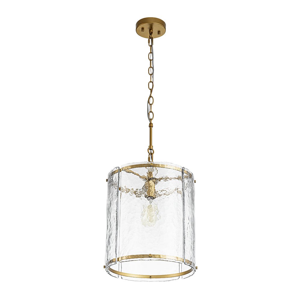 Farmhouse Clear Textured Glass Cylinder Cage Pendant