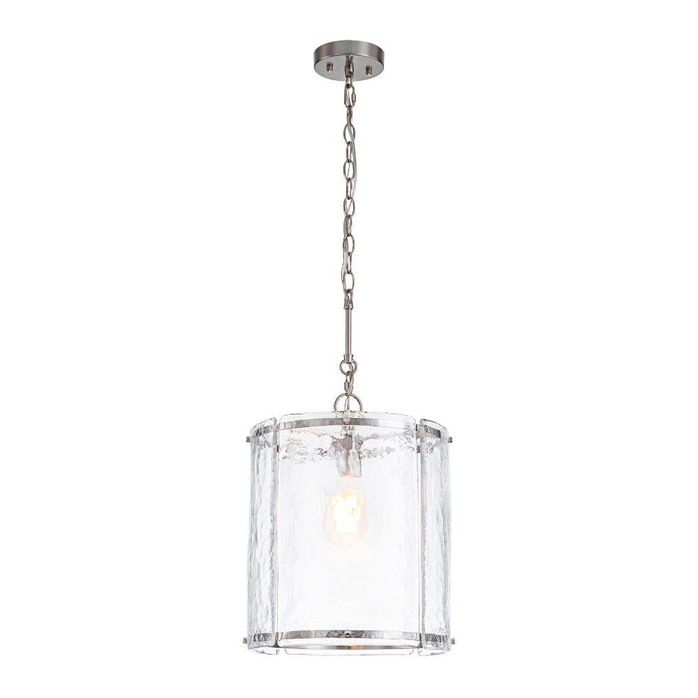 Farmhouse Clear Textured Glass Cylinder Cage Pendant