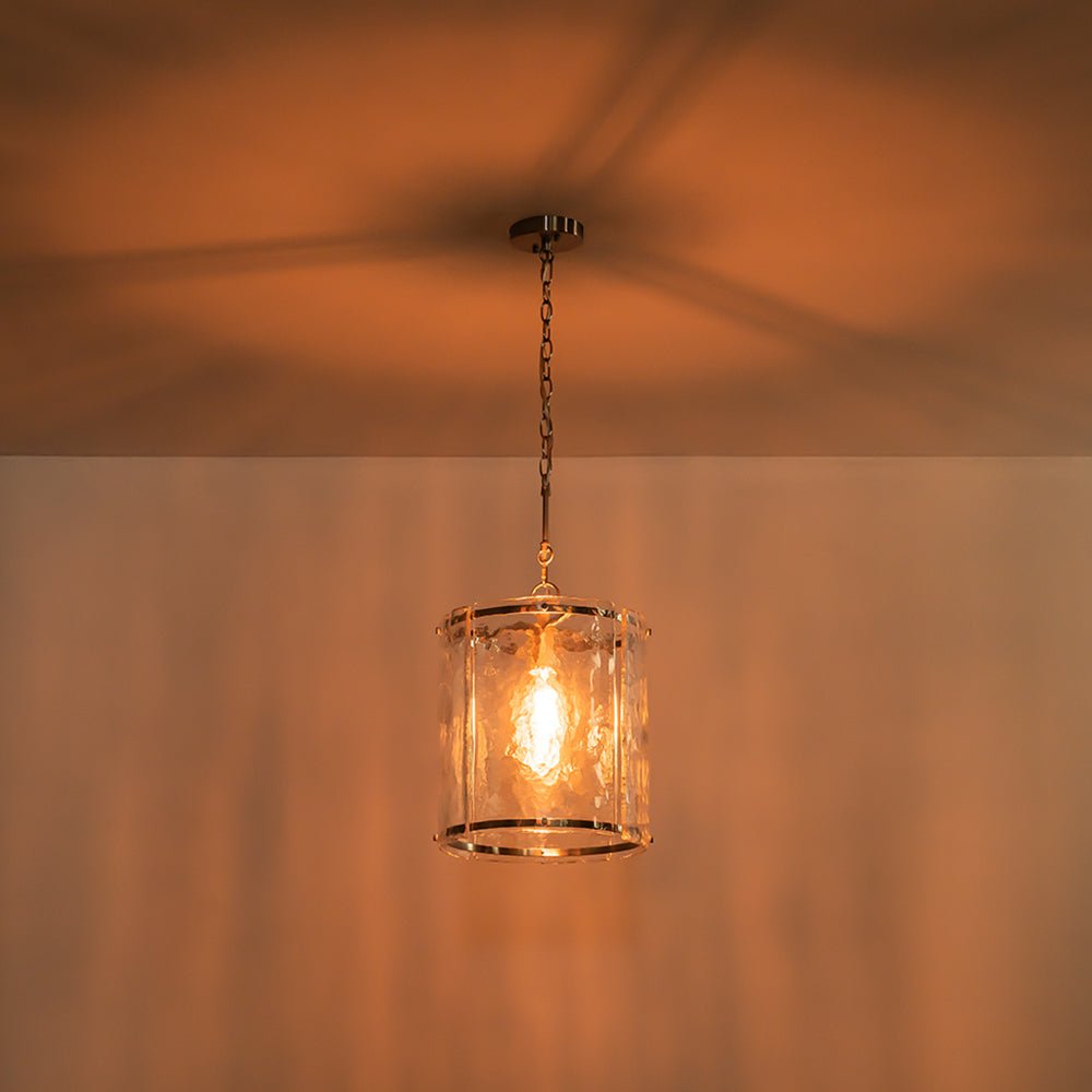 Farmhouse Clear Textured Glass Cylinder Cage Pendant