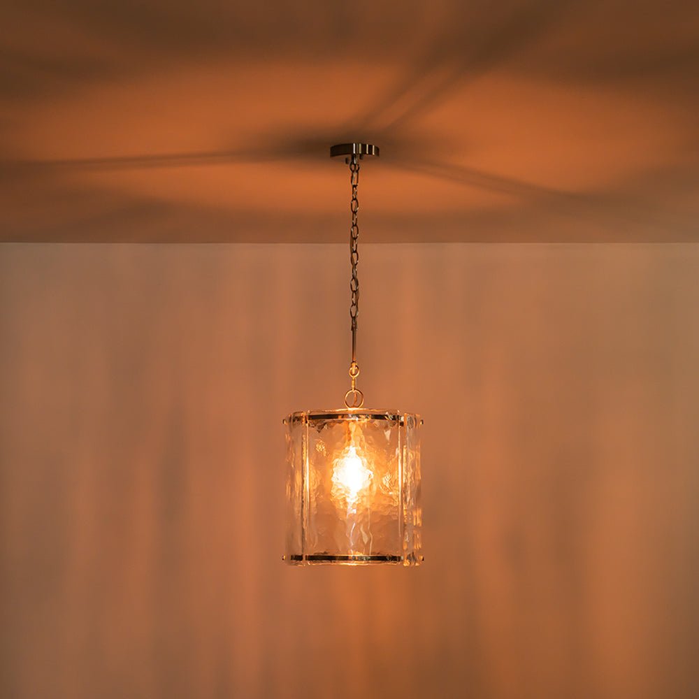 Farmhouse Clear Textured Glass Cylinder Cage Pendant