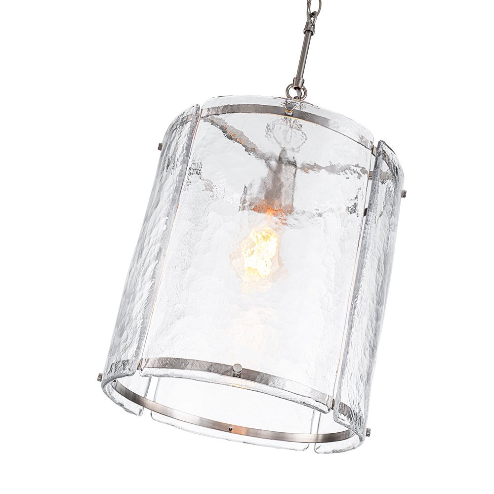 Farmhouse Clear Textured Glass Cylinder Cage Pendant