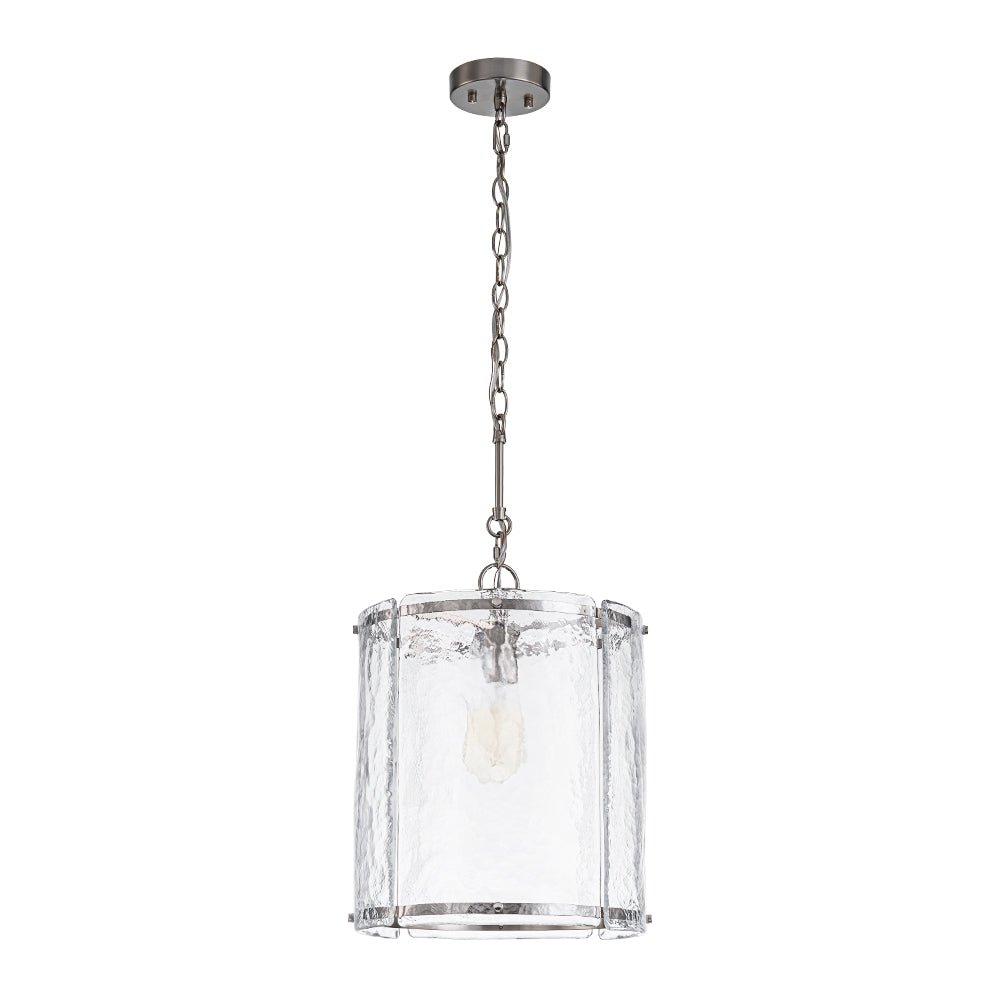 Farmhouse Clear Textured Glass Cylinder Cage Pendant