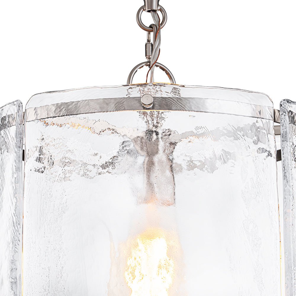 Farmhouse Clear Textured Glass Cylinder Cage Pendant