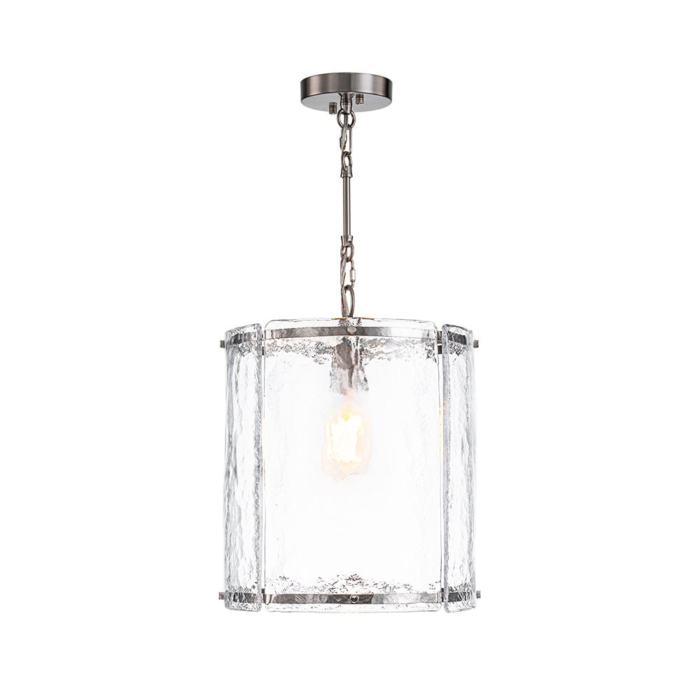 Farmhouse Clear Textured Glass Cylinder Cage Pendant