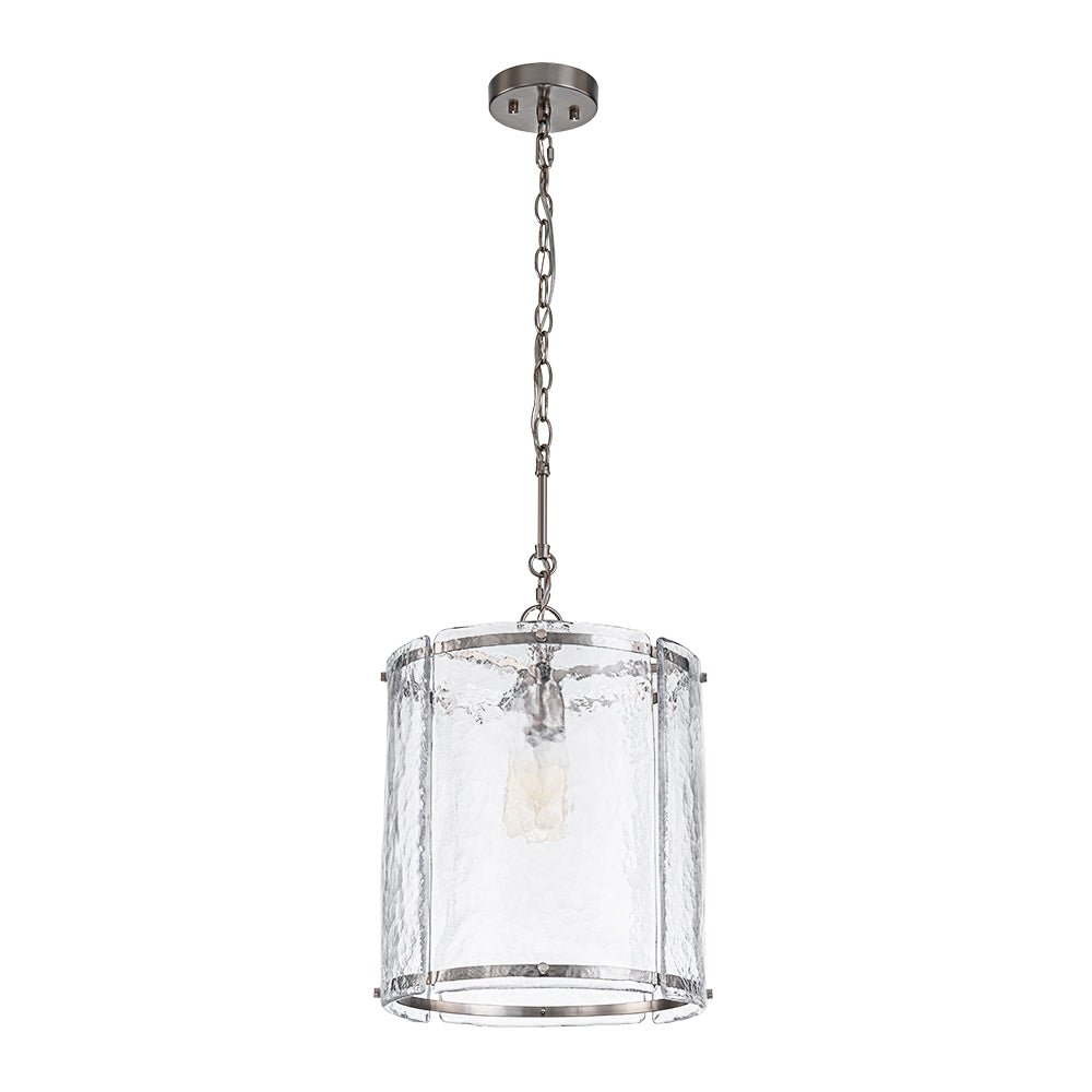 Farmhouse Clear Textured Glass Cylinder Cage Pendant