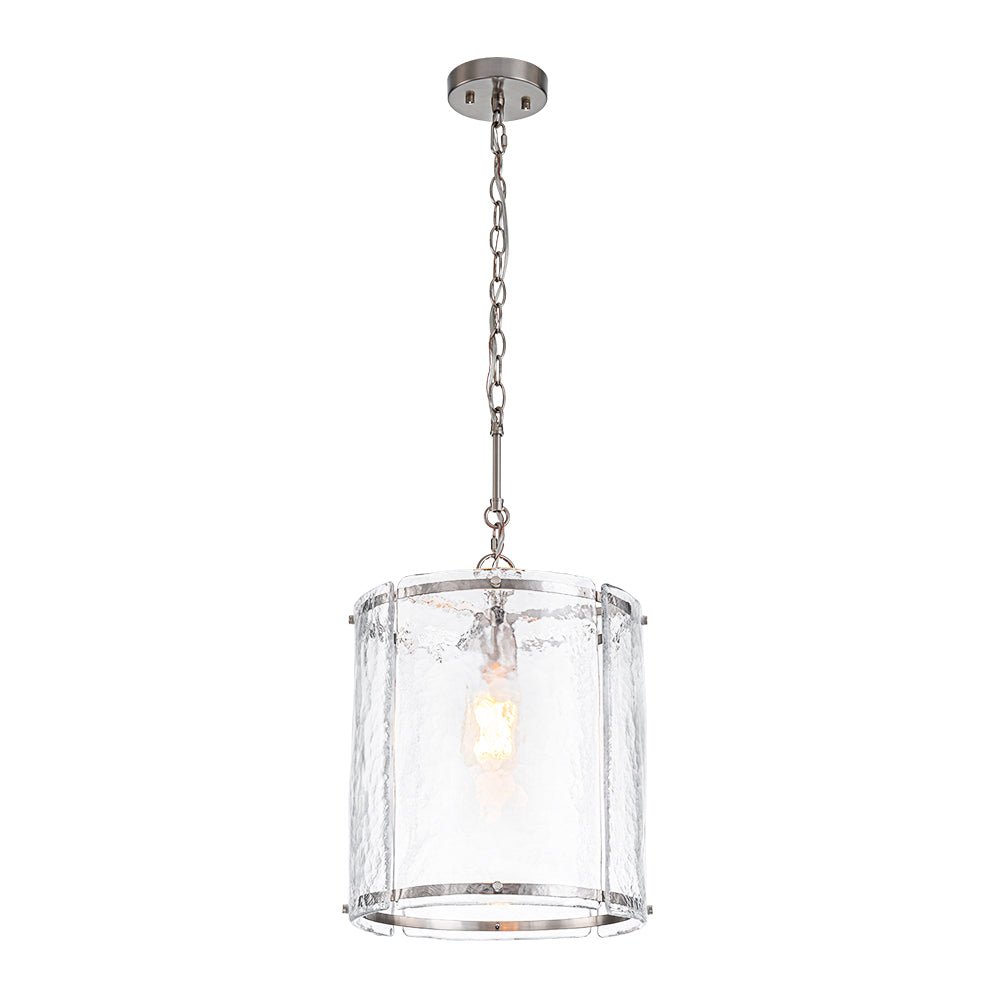 Farmhouse Clear Textured Glass Cylinder Cage Pendant