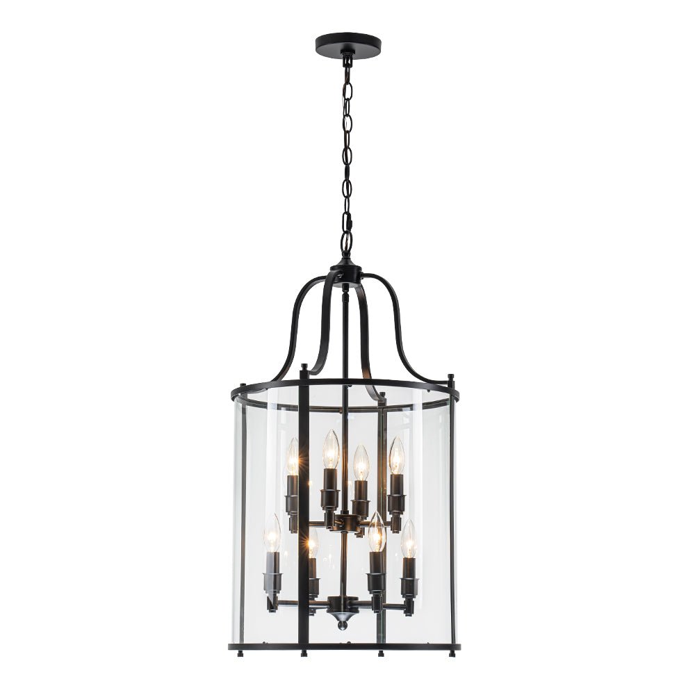Farmhouse Wide Clear Glass Cylinder Cage Pendant