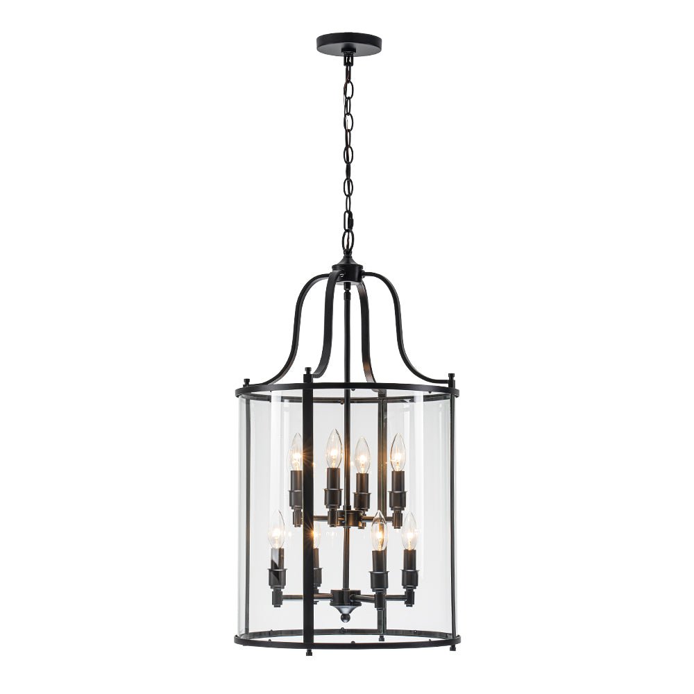 Farmhouse Wide Clear Glass Cylinder Cage Pendant