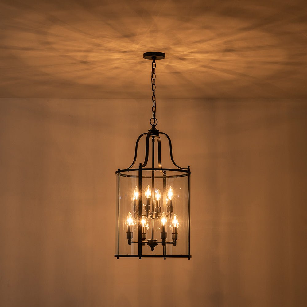 Farmhouse Wide Clear Glass Cylinder Cage Pendant