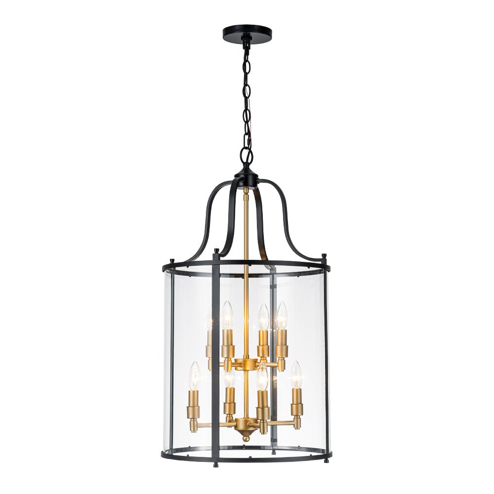 Farmhouse Wide Clear Glass Cylinder Cage Pendant