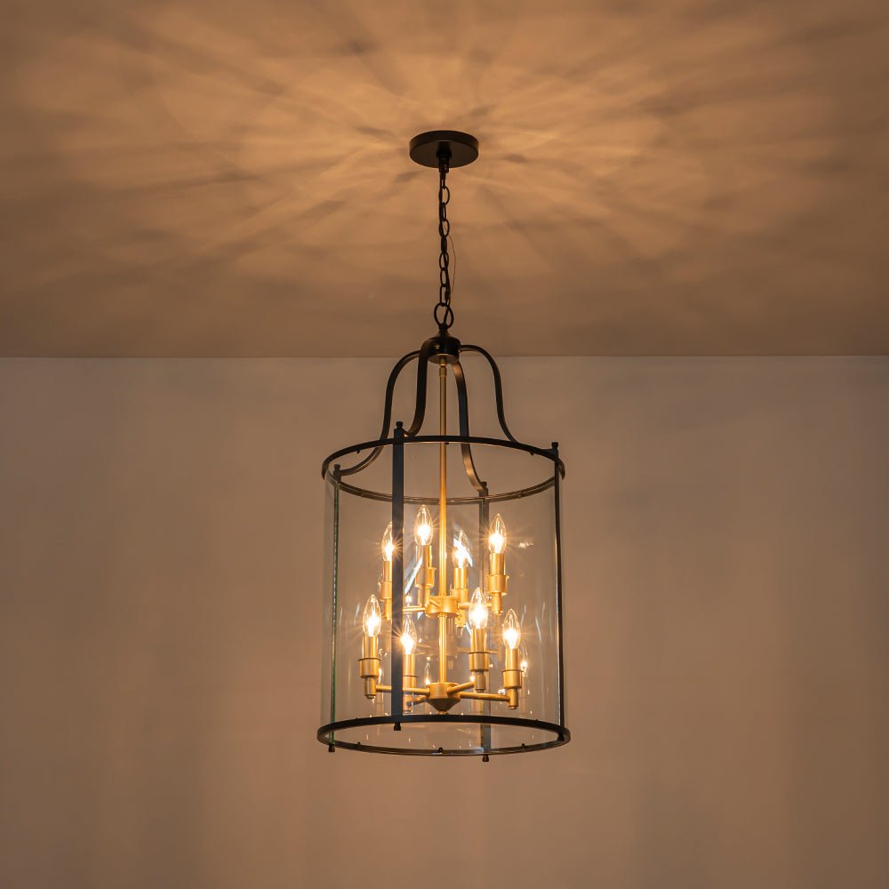 Farmhouse Wide Clear Glass Cylinder Cage Pendant