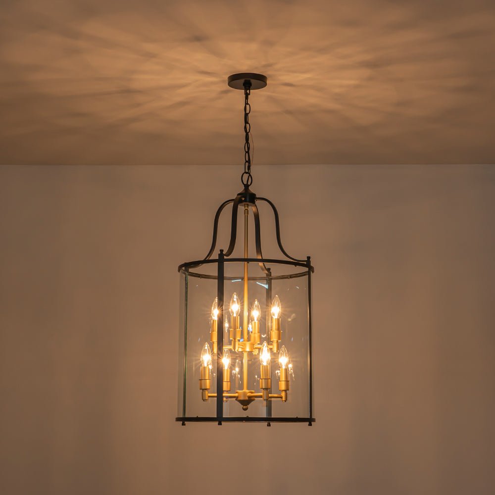 Farmhouse Wide Clear Glass Cylinder Cage Pendant