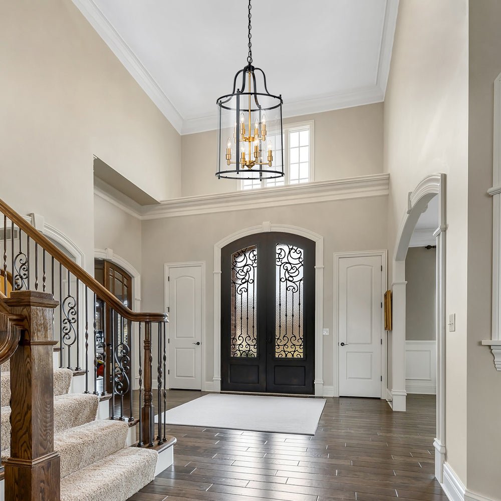 Farmhouse Wide Clear Glass Cylinder Cage Pendant