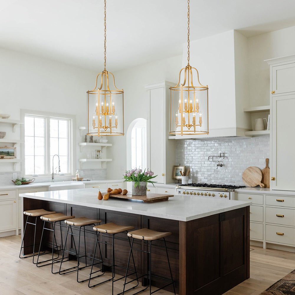 Farmhouse Wide Clear Glass Cylinder Cage Pendant
