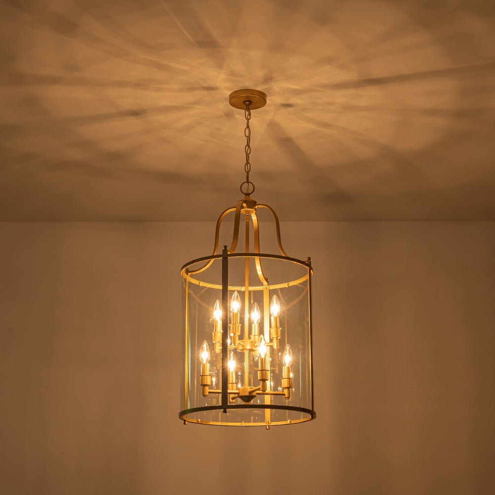 Farmhouse Wide Clear Glass Cylinder Cage Pendant