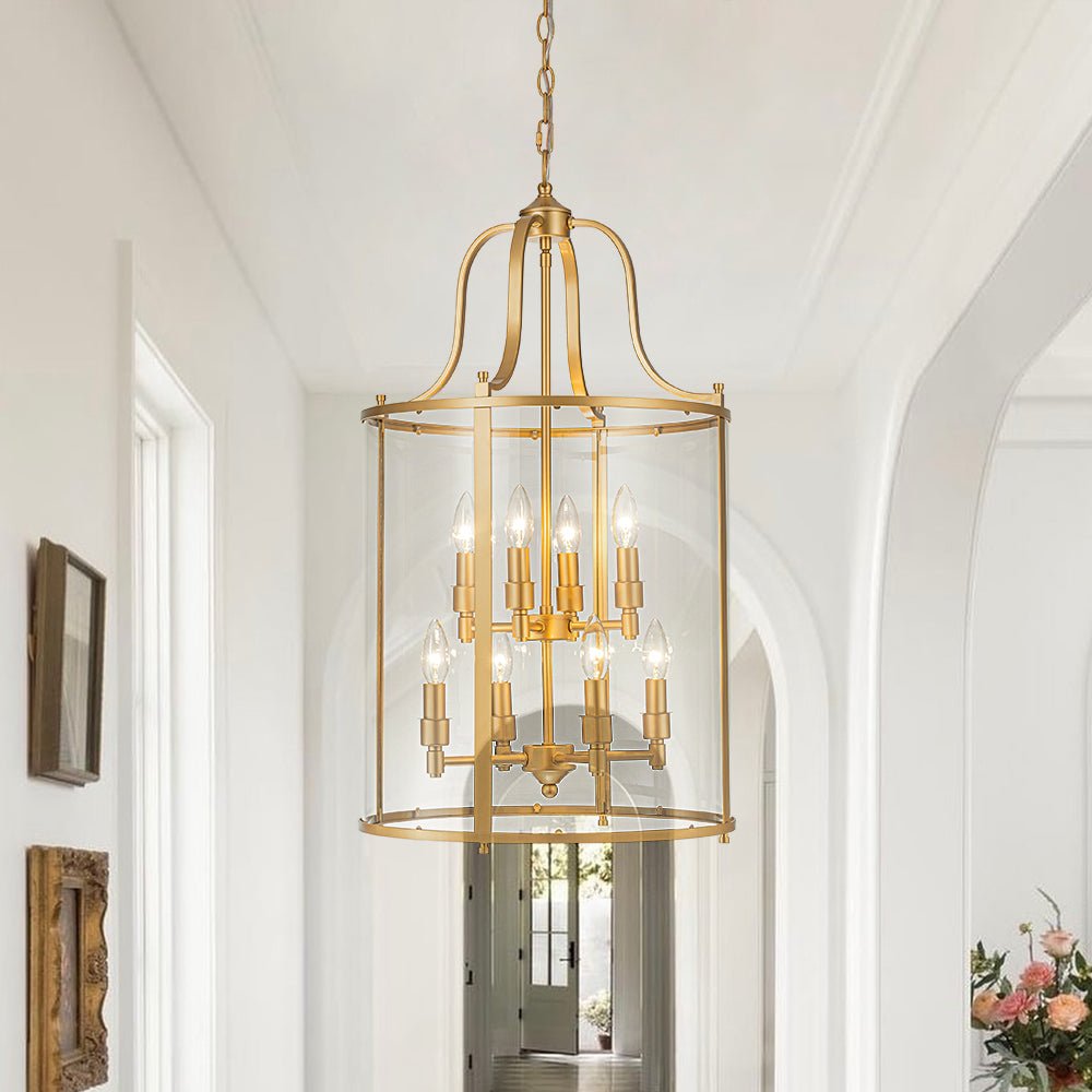 Farmhouse Wide Clear Glass Cylinder Cage Pendant