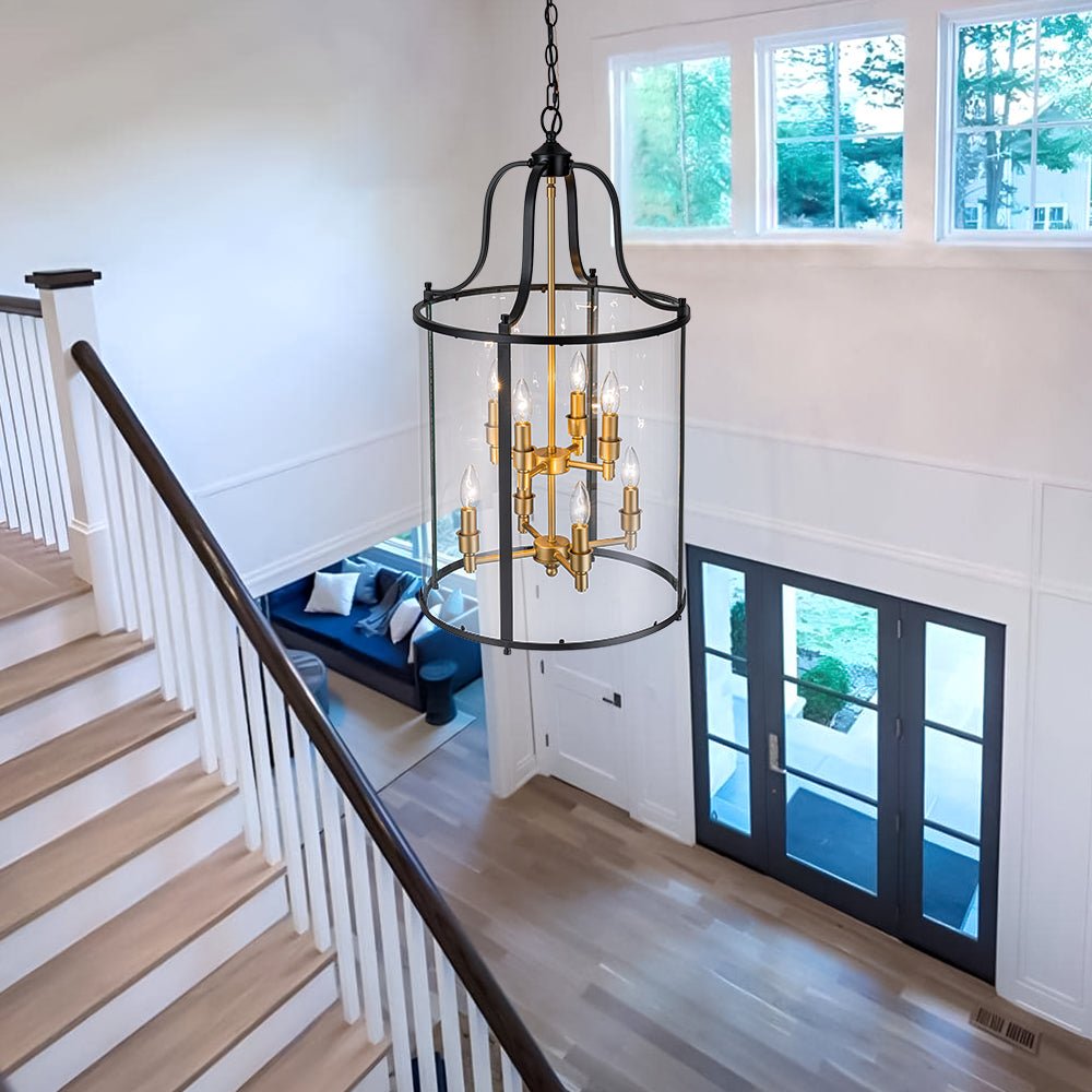 Farmhouse Wide Clear Glass Cylinder Cage Pendant