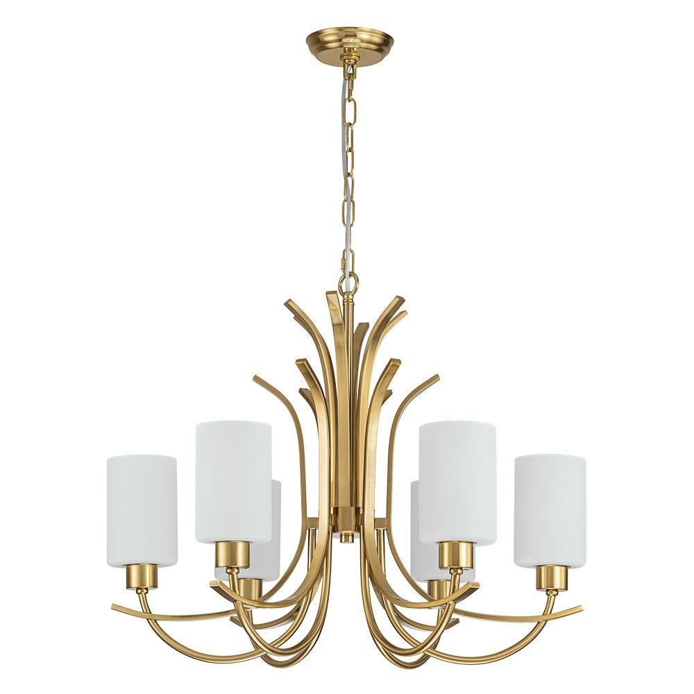 French 6-Light Frosted Glass Shade Scrolling Chandelier