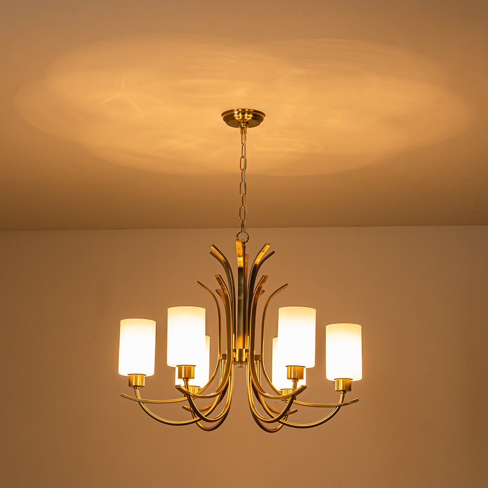 French 6-Light Frosted Glass Shade Scrolling Chandelier