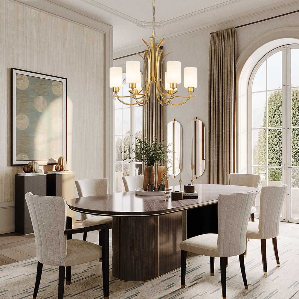 French 6-Light Frosted Glass Shade Scrolling Chandelier