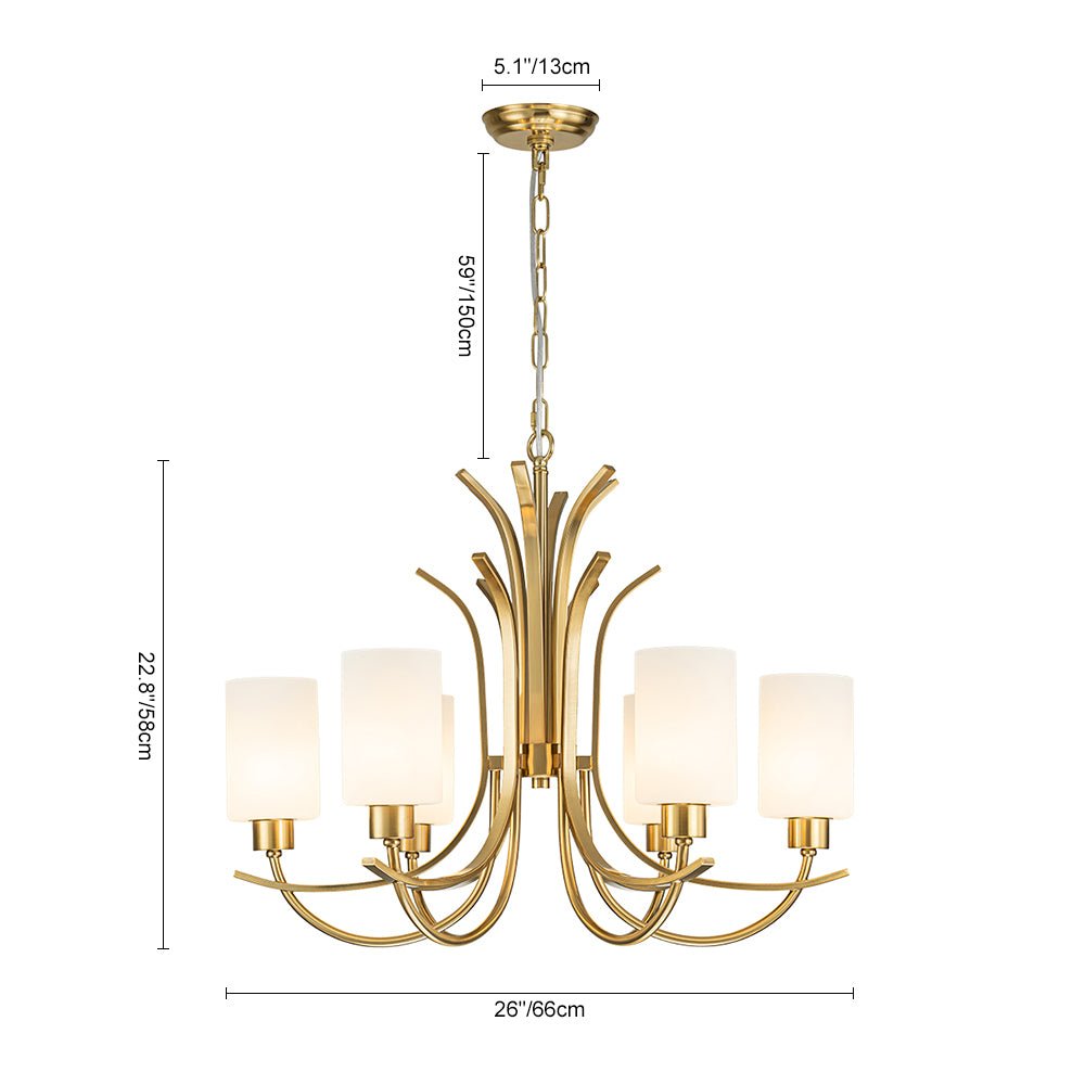 French 6-Light Frosted Glass Shade Scrolling Chandelier