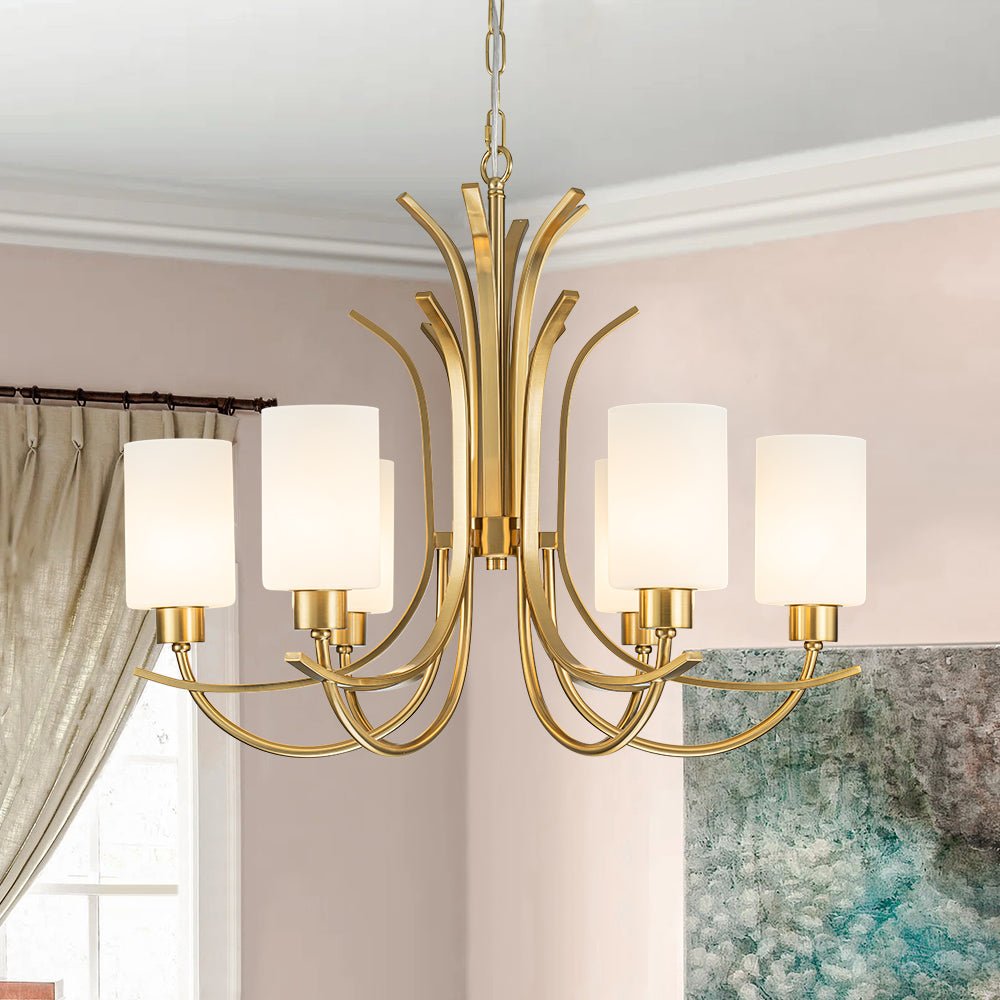 French 6-Light Frosted Glass Shade Scrolling Chandelier