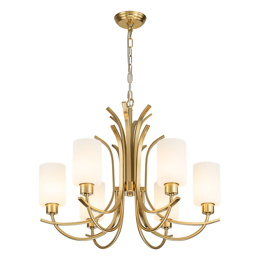 French 6-Light Frosted Glass Shade Scrolling Chandelier