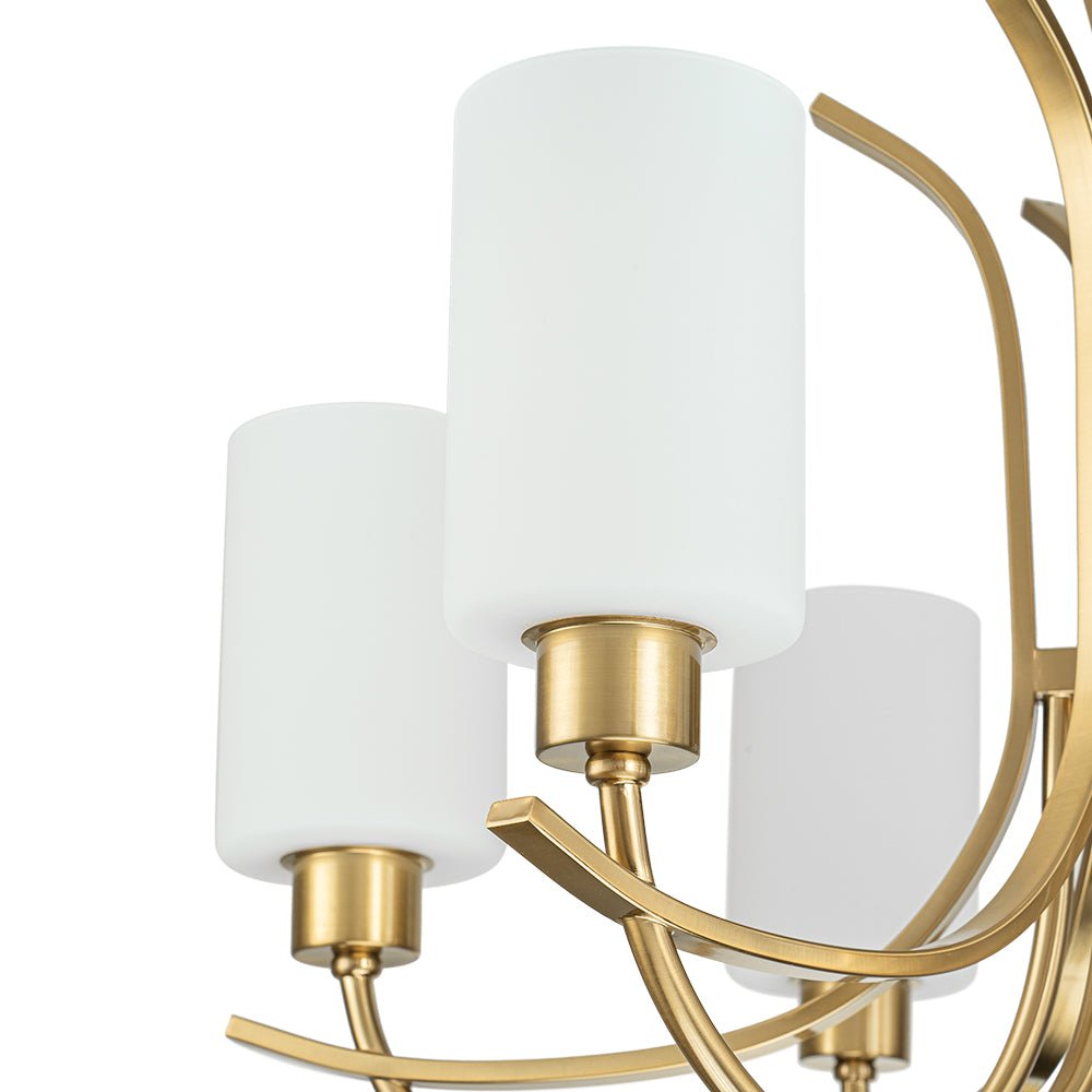 French 6-Light Frosted Glass Shade Scrolling Chandelier