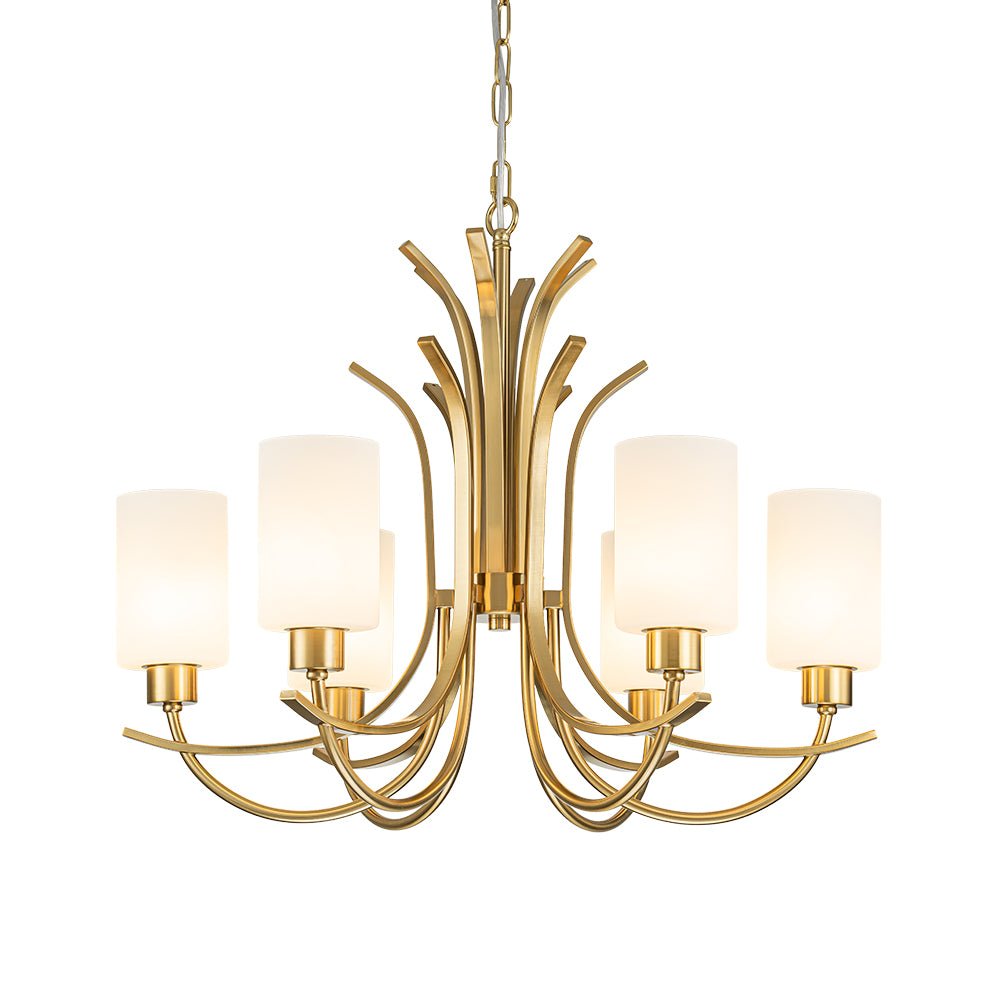 French 6-Light Frosted Glass Shade Scrolling Chandelier
