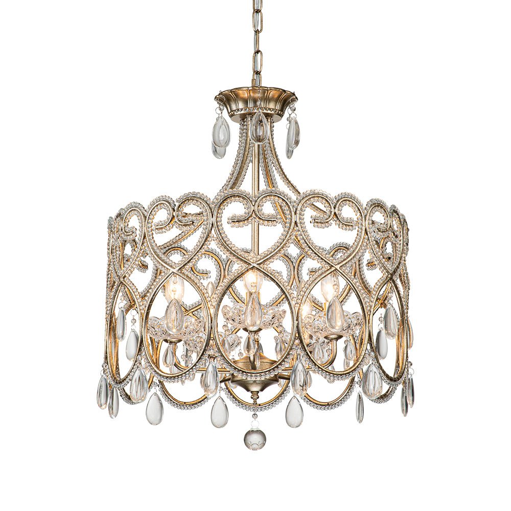 French Antique 5-Light Crystal Accents Drum Chandelier